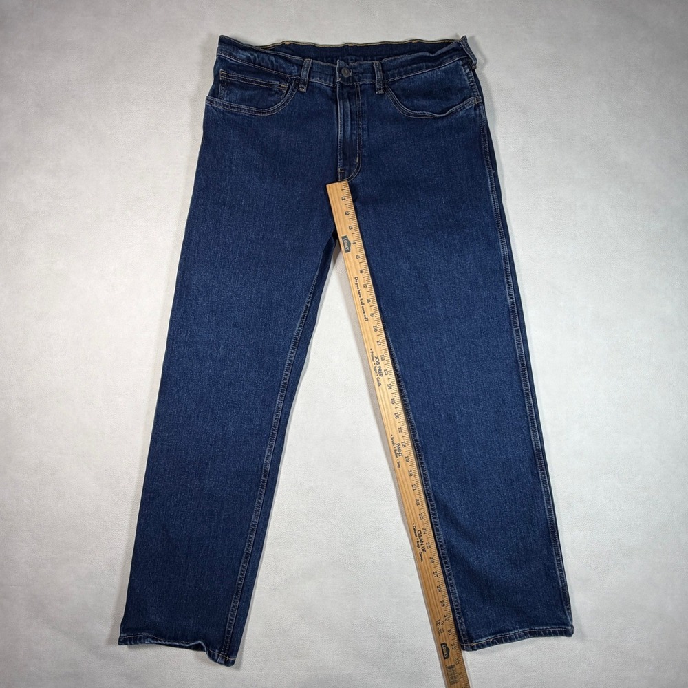 Levis Workwear 505 Regular Fit Mens Jeans Dark Wash Indigo 35x32 Straight Leg - Picture 6 of 11
